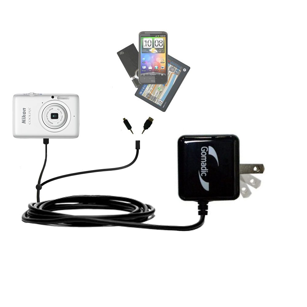 Double Wall Home Charger with tips including compatible with the Nikon Coolpix S02