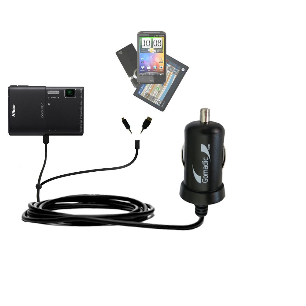 mini Double Car Charger with tips including compatible with the Nikon Coolpix S100