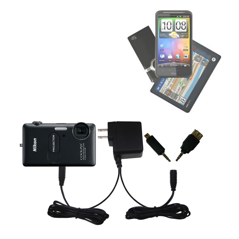 Double Wall Home Charger with tips including compatible with the Nikon Coolpix S1200pj