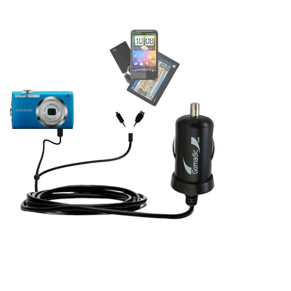 mini Double Car Charger with tips including compatible with the Nikon Coolpix S205