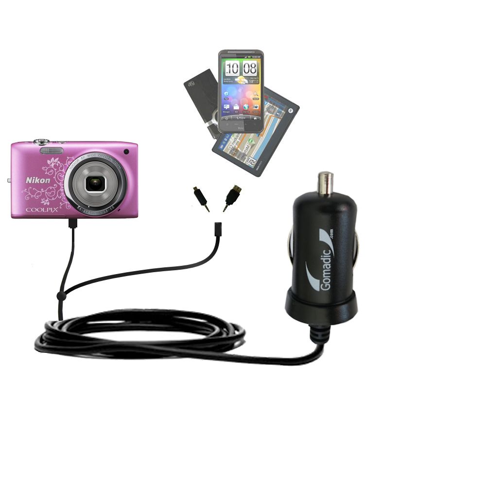 mini Double Car Charger with tips including compatible with the Nikon Coolpix S2700 / S2750