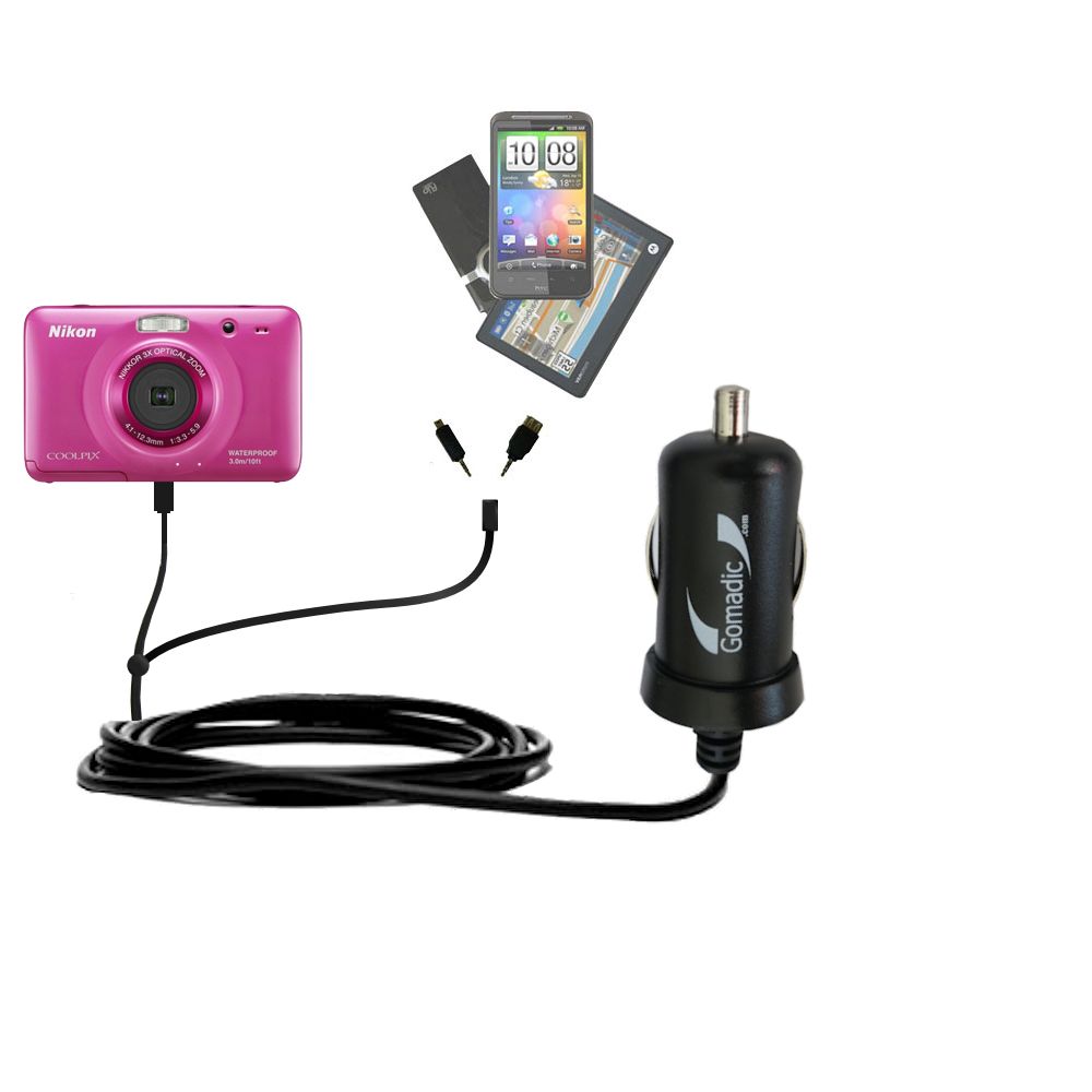 mini Double Car Charger with tips including compatible with the Nikon Coolpix S30
