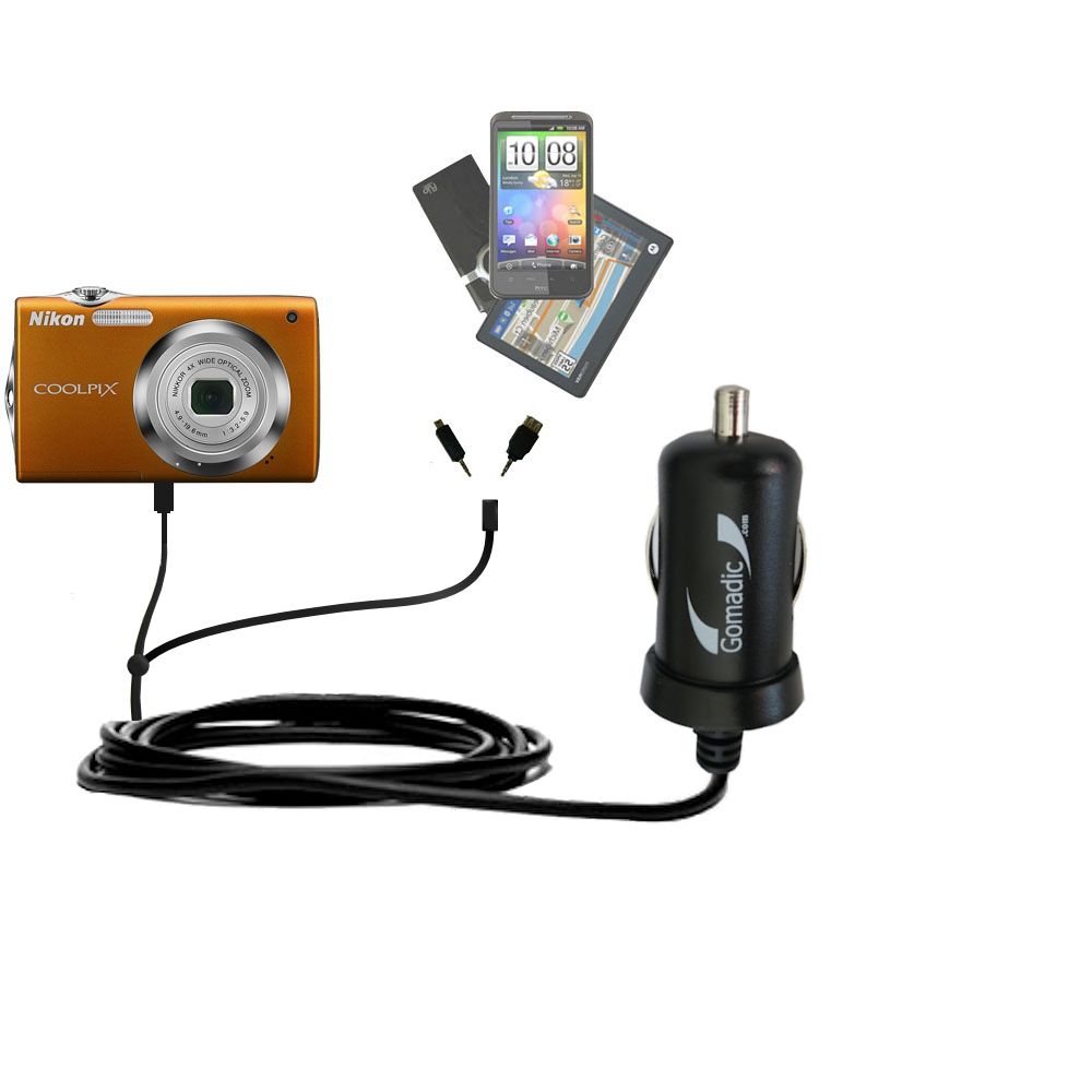 mini Double Car Charger with tips including compatible with the Nikon Coolpix S3000