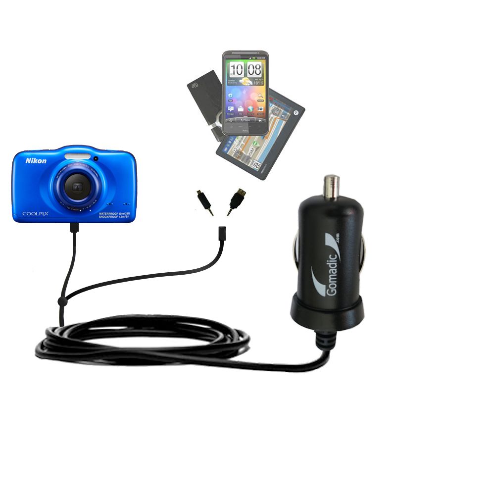 mini Double Car Charger with tips including compatible with the Nikon Coolpix S32