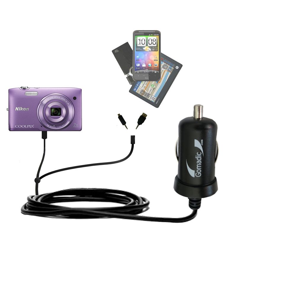mini Double Car Charger with tips including compatible with the Nikon Coolpix S3500