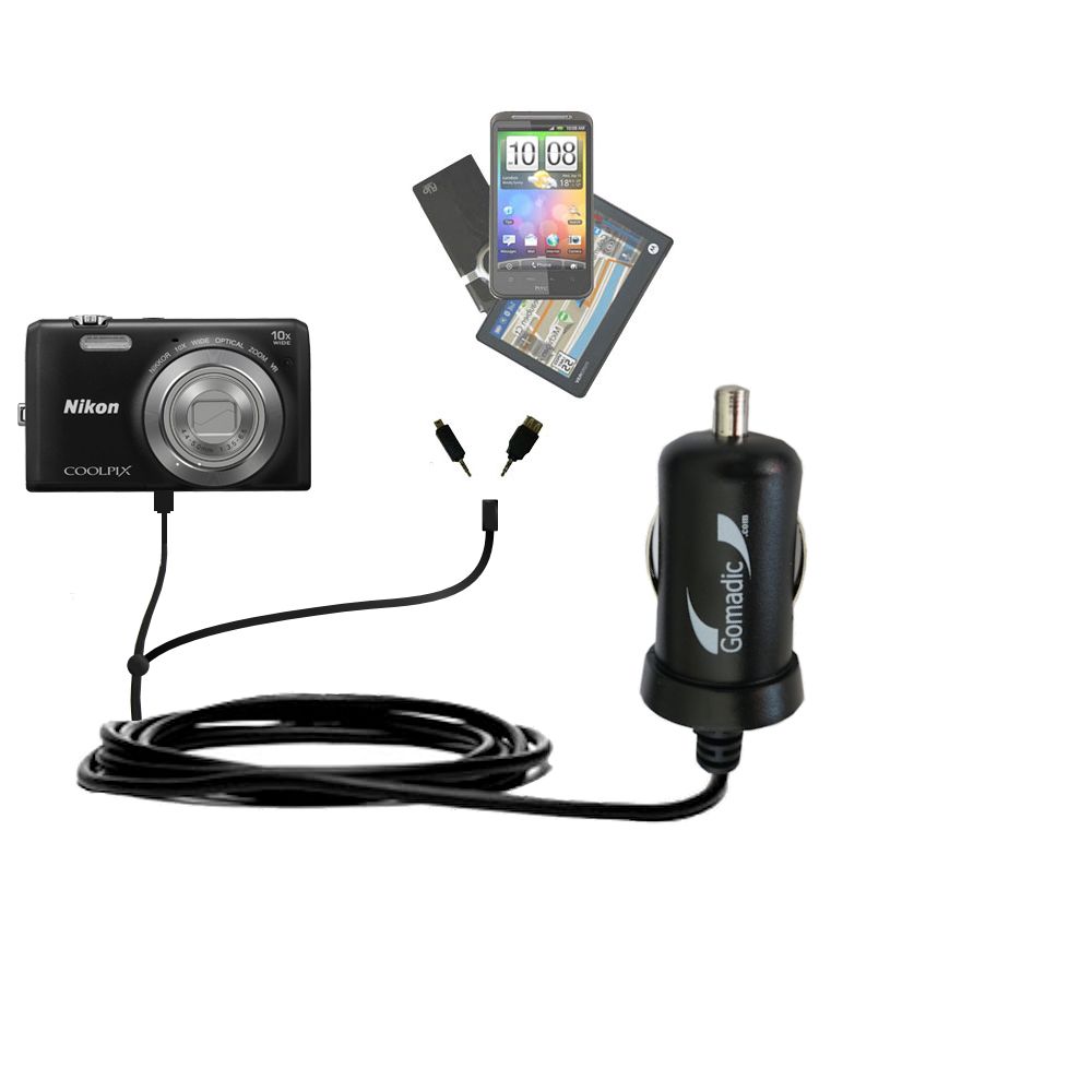 mini Double Car Charger with tips including compatible with the Nikon Coolpix S3600