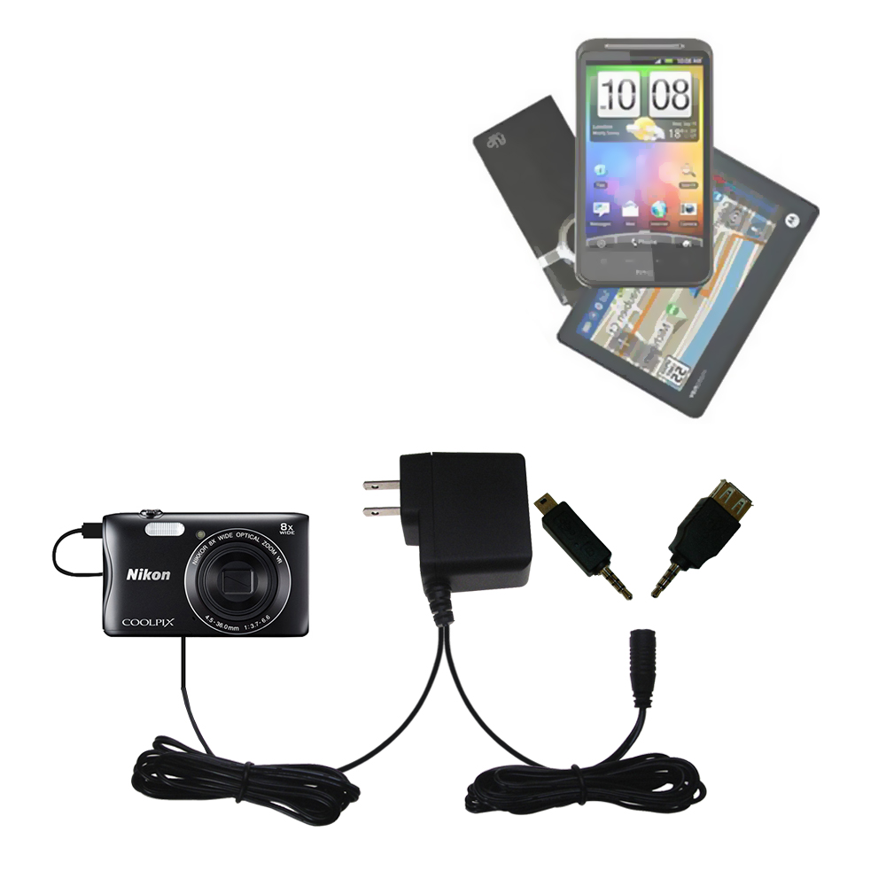 Gomadic Double Wall AC Home Charger suitable for the Nikon Coolpix S3700 - Charge up to 2 devices at the same time with TipExchange Technology