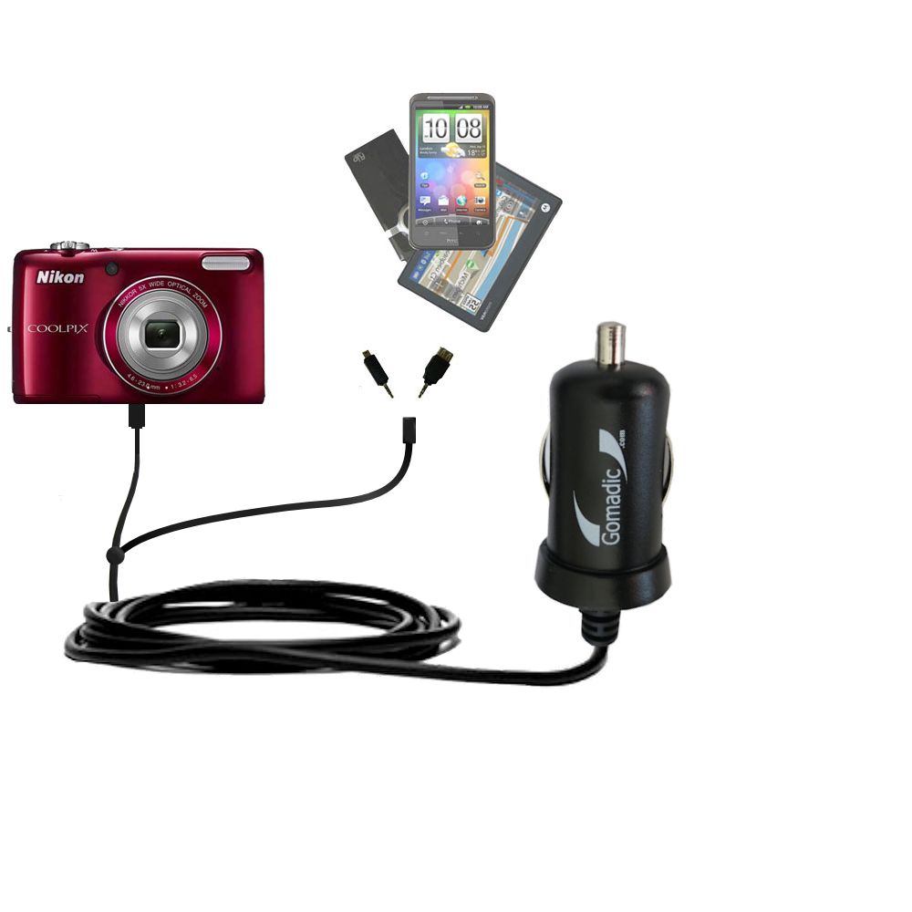 mini Double Car Charger with tips including compatible with the Nikon Coolpix S4200 / S4300