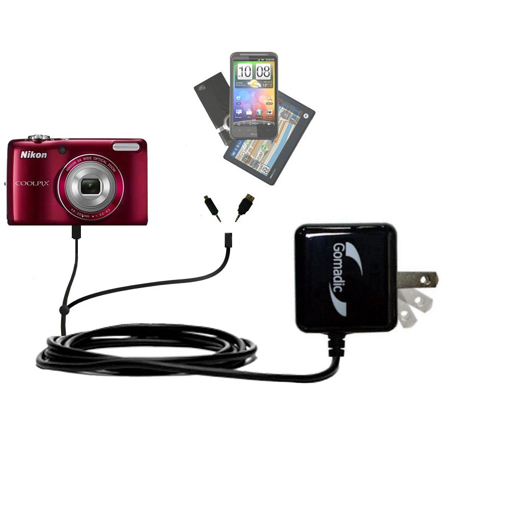 Double Wall Home Charger with tips including compatible with the Nikon Coolpix S4200 / S4300