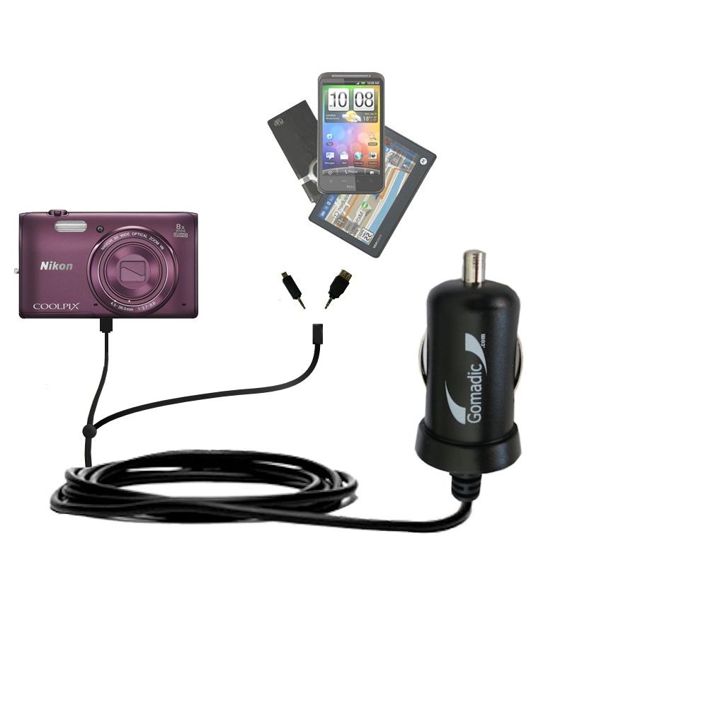 mini Double Car Charger with tips including compatible with the Nikon Coolpix S5300