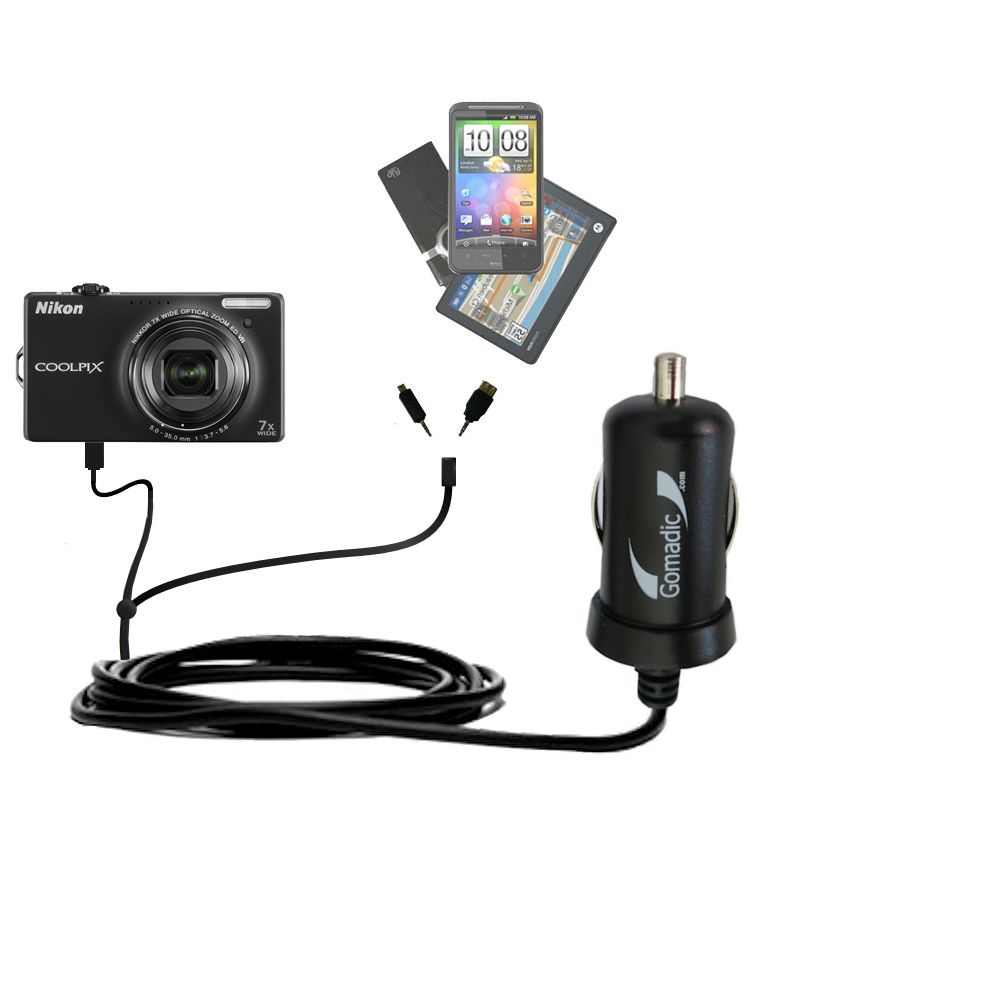 mini Double Car Charger with tips including compatible with the Nikon Coolpix S6000