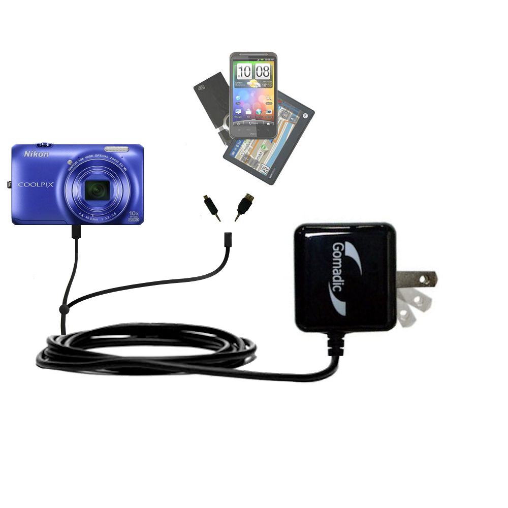 Double Wall Home Charger with tips including compatible with the Nikon Coolpix S6200 / S6300