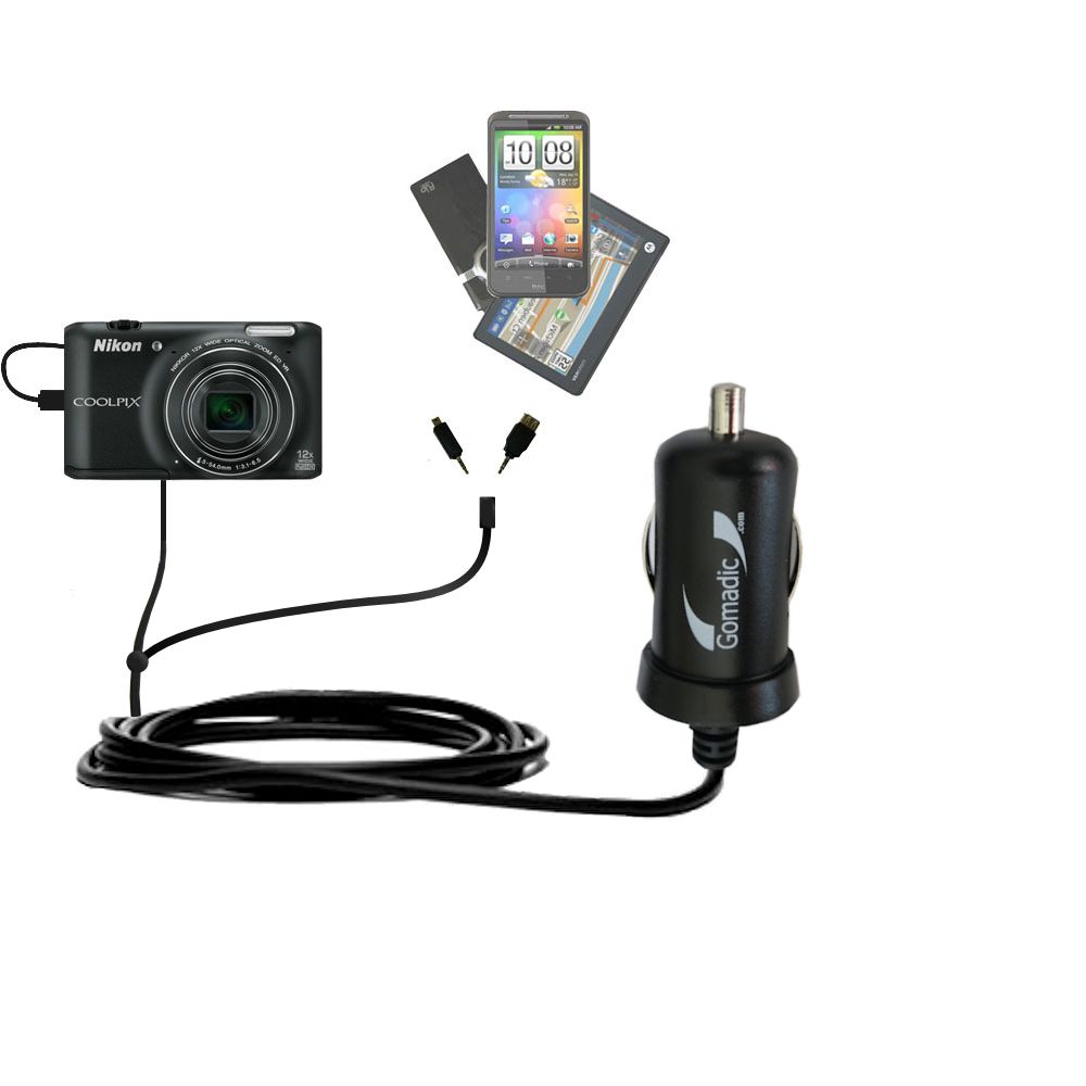 mini Double Car Charger with tips including compatible with the Nikon Coolpix S6400