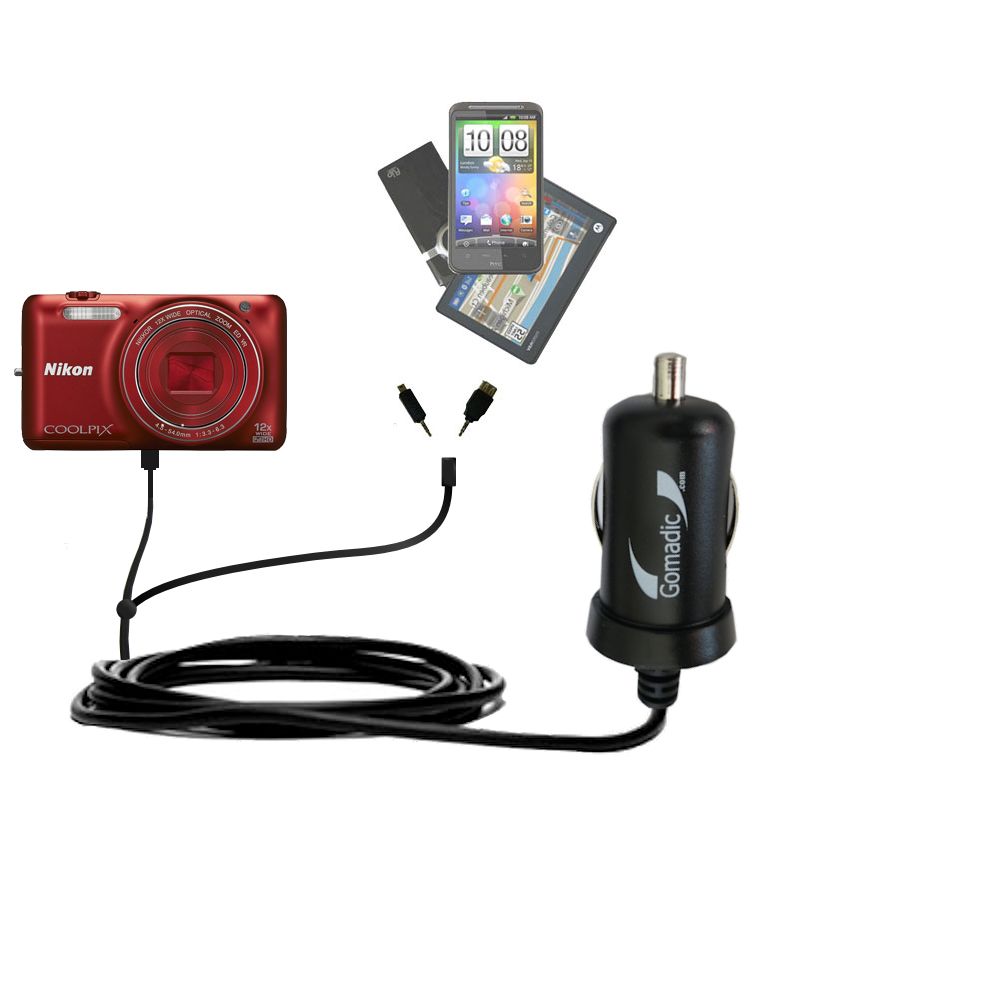 mini Double Car Charger with tips including compatible with the Nikon Coolpix S6600