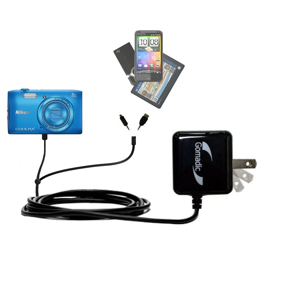 Double Wall Home Charger with tips including compatible with the Nikon Coolpix S6700