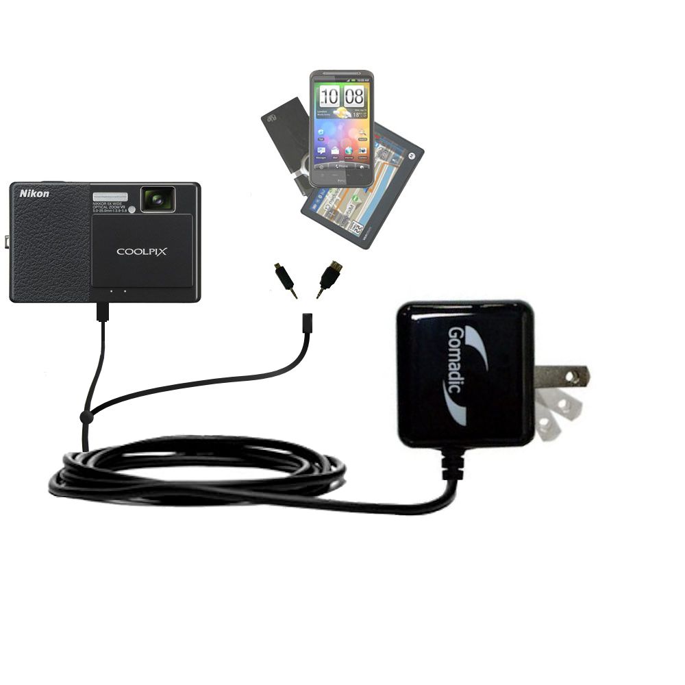 Double Wall Home Charger with tips including compatible with the Nikon Coolpix S70