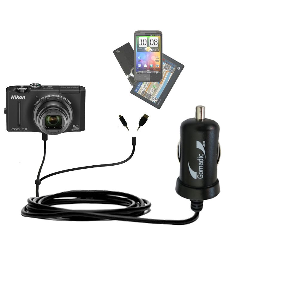mini Double Car Charger with tips including compatible with the Nikon Coolpix S8100