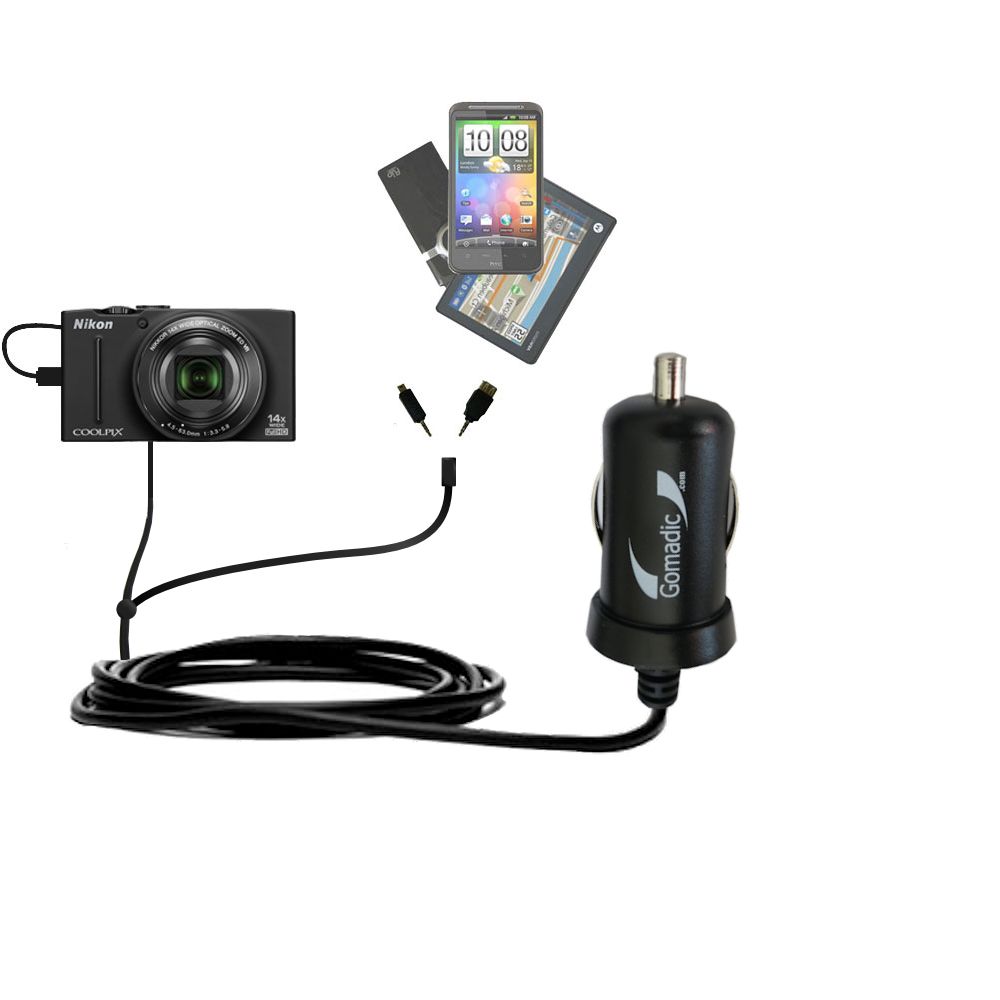 mini Double Car Charger with tips including compatible with the Nikon Coolpix S8200