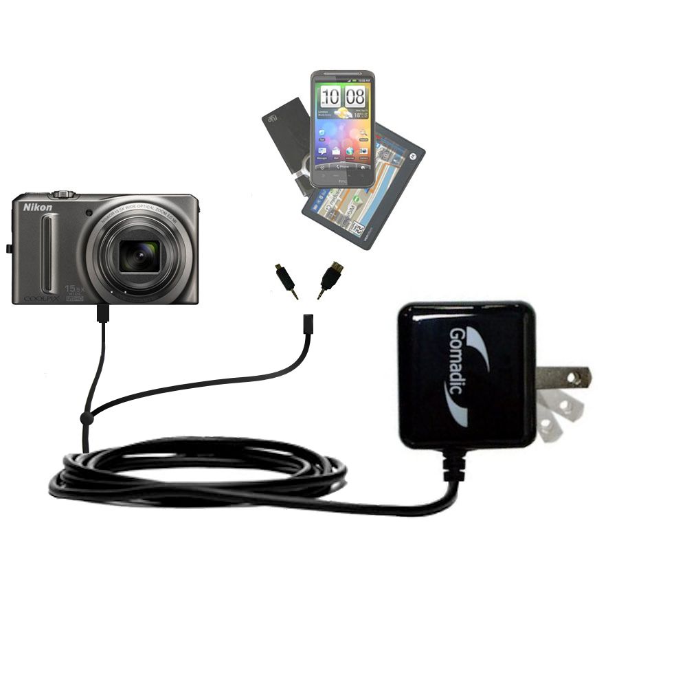 Double Wall Home Charger with tips including compatible with the Nikon Coolpix S9050