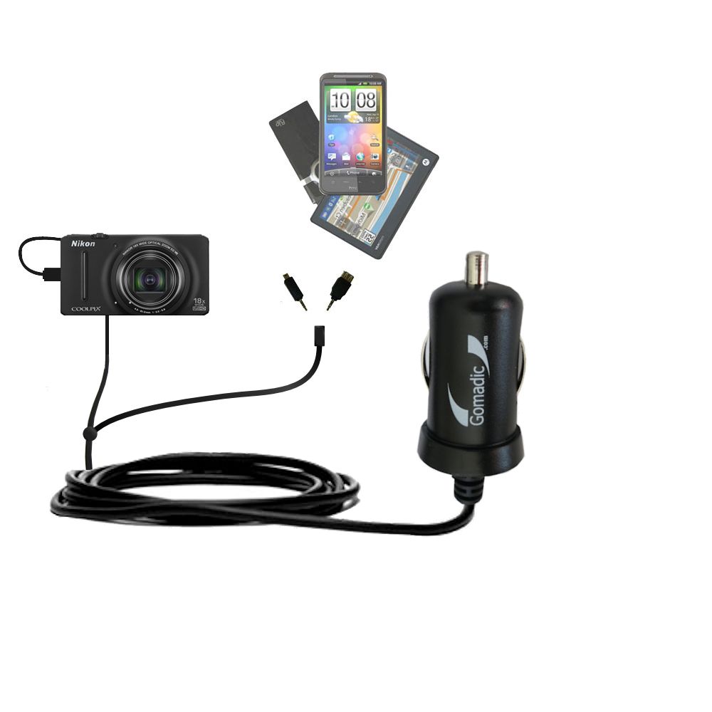mini Double Car Charger with tips including compatible with the Nikon Coolpix S9200 / S9300