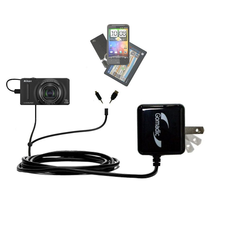 Double Wall Home Charger with tips including compatible with the Nikon Coolpix S9200 / S9300