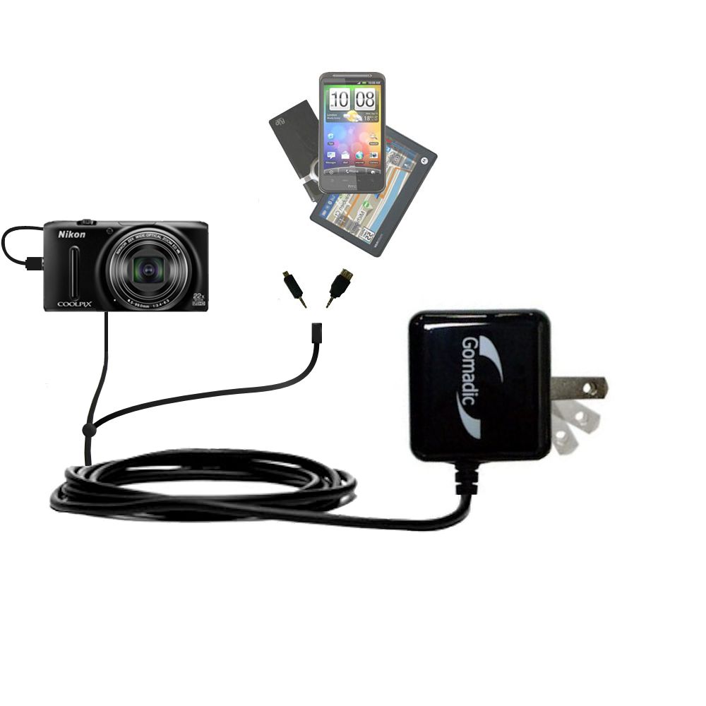 Double Wall Home Charger with tips including compatible with the Nikon Coolpix S9500