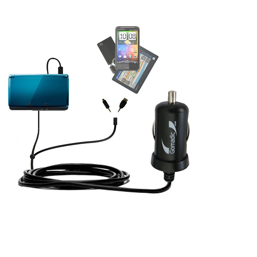 mini Double Car Charger with tips including compatible with the Nintendo 3DS
