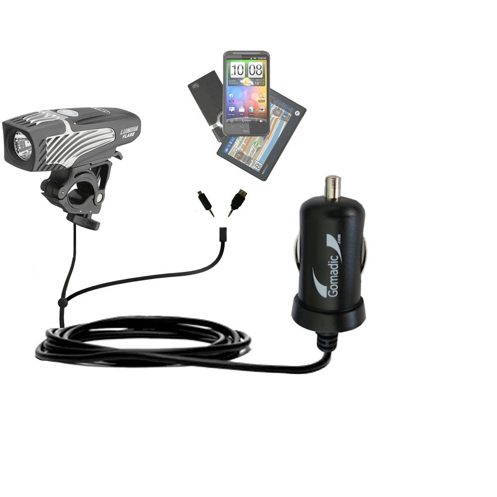 Double Port Micro Gomadic Car / Auto DC Charger suitable for the Nite Rider Flare - Charges up to 2 devices simultaneously with Gomadic TipExchange Technology