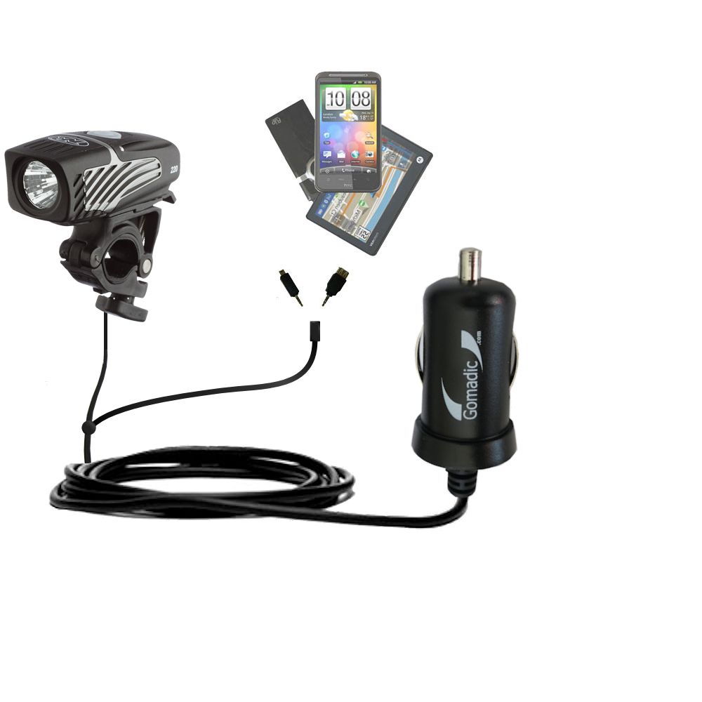 Double Port Micro Gomadic Car / Auto DC Charger suitable for the Nite Rider Micro 220 - Charges up to 2 devices simultaneously with Gomadic TipExchange Technology
