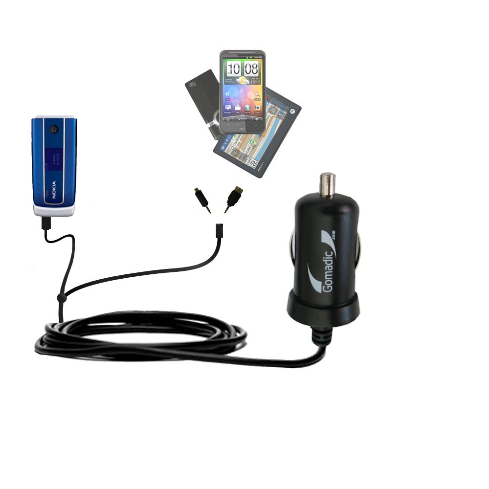 mini Double Car Charger with tips including compatible with the Nokia 3555 3610 3711