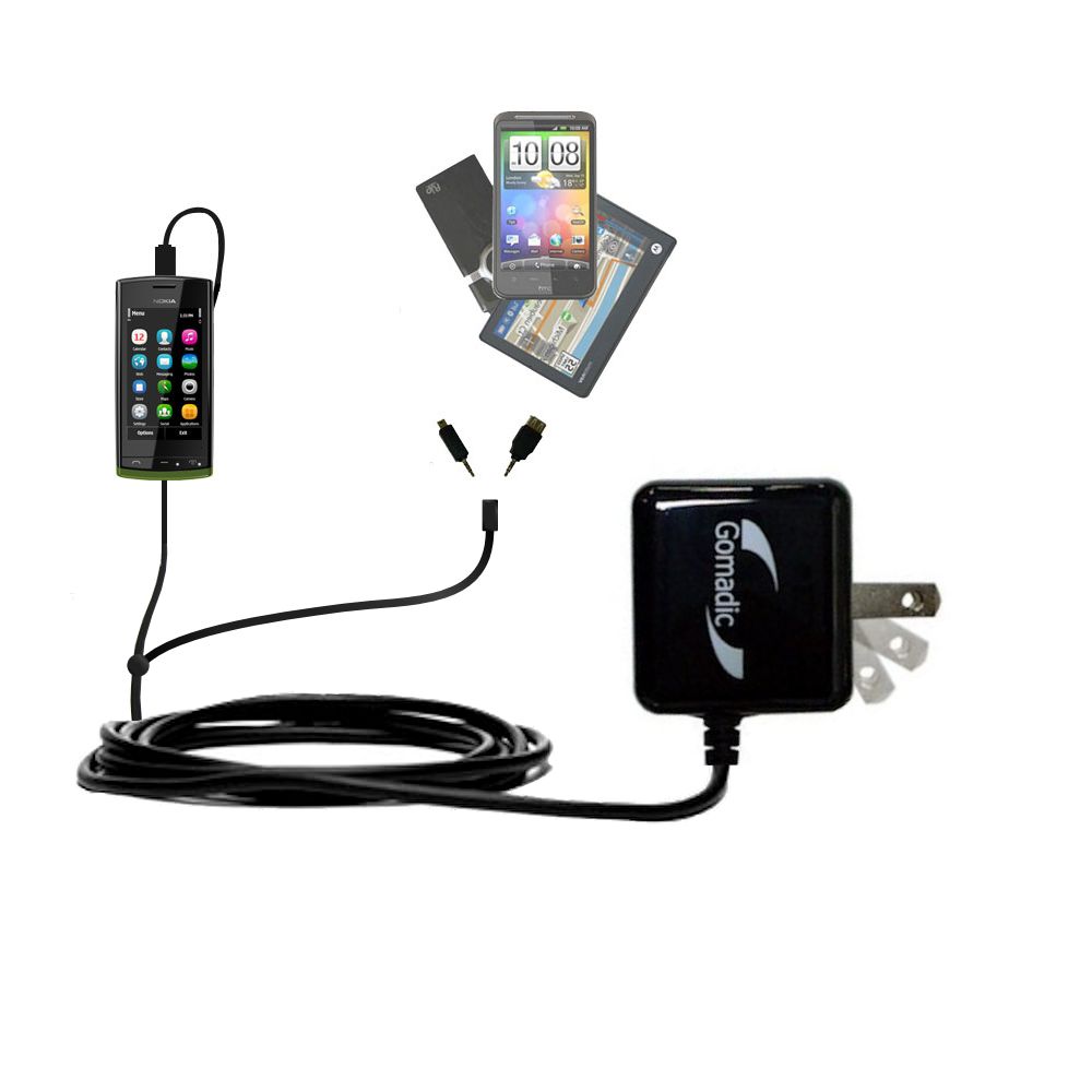 Gomadic Double Wall AC Home Charger suitable for the Nokia 500 - Charge up to 2 devices at the same time with TipExchange Technology