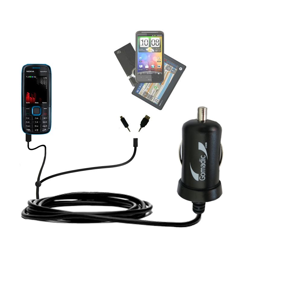 mini Double Car Charger with tips including compatible with the Nokia 5130 5220 5300 5310