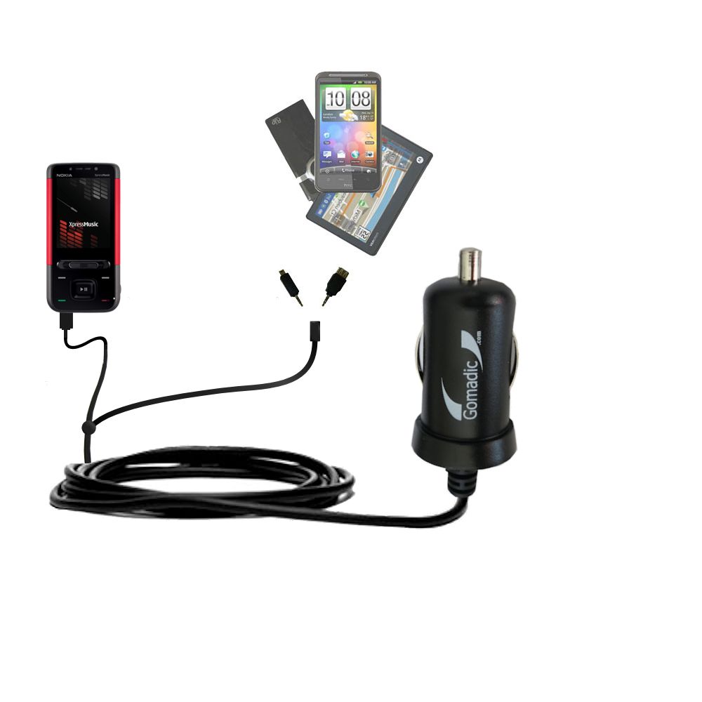 mini Double Car Charger with tips including compatible with the Nokia 5610 5800