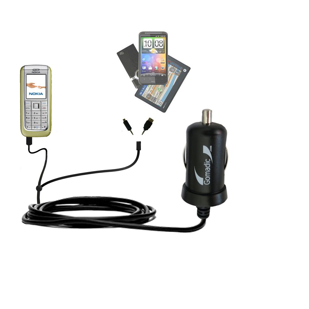 mini Double Car Charger with tips including compatible with the Nokia 6070 6085 6086