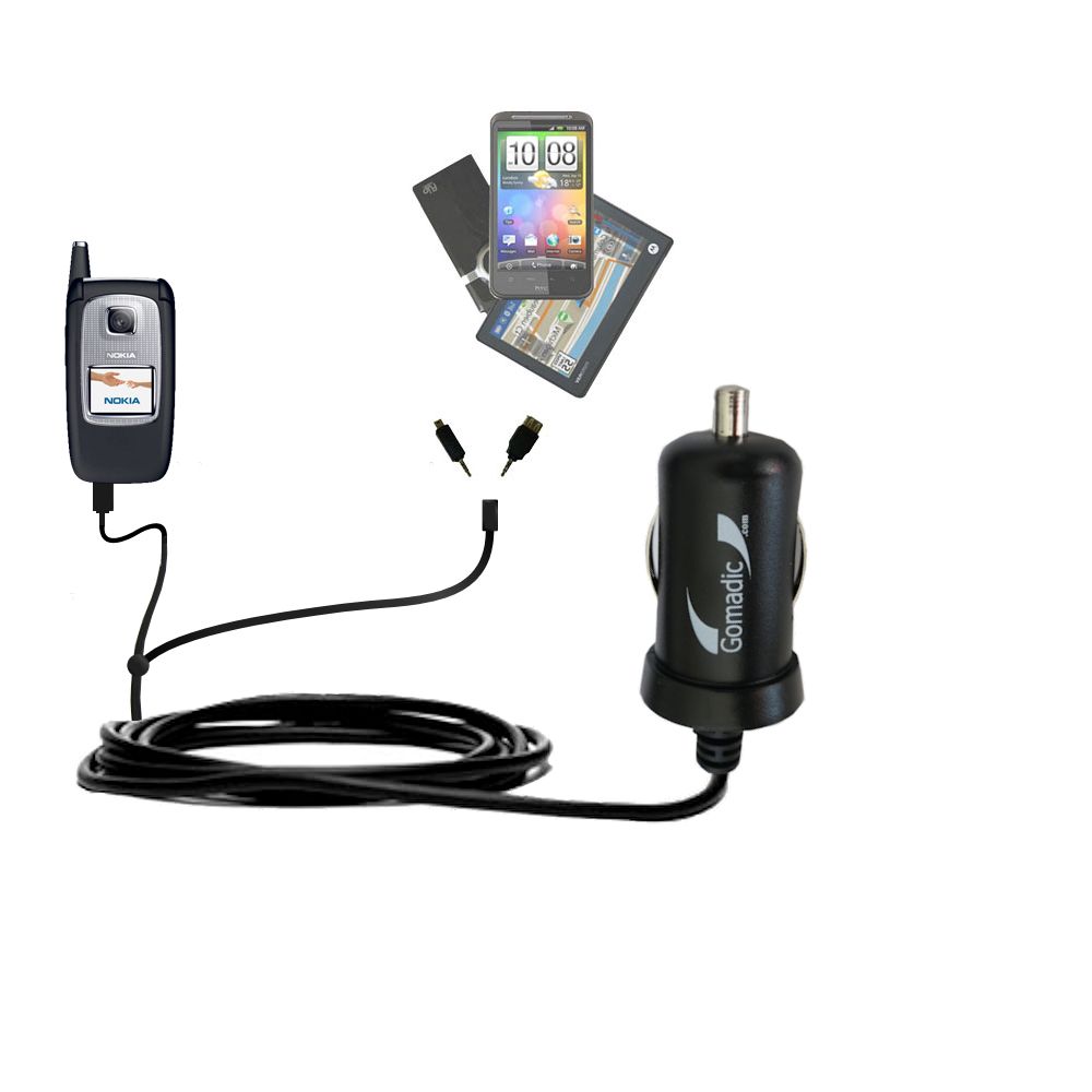 mini Double Car Charger with tips including compatible with the Nokia 6101i 6102i 6103i