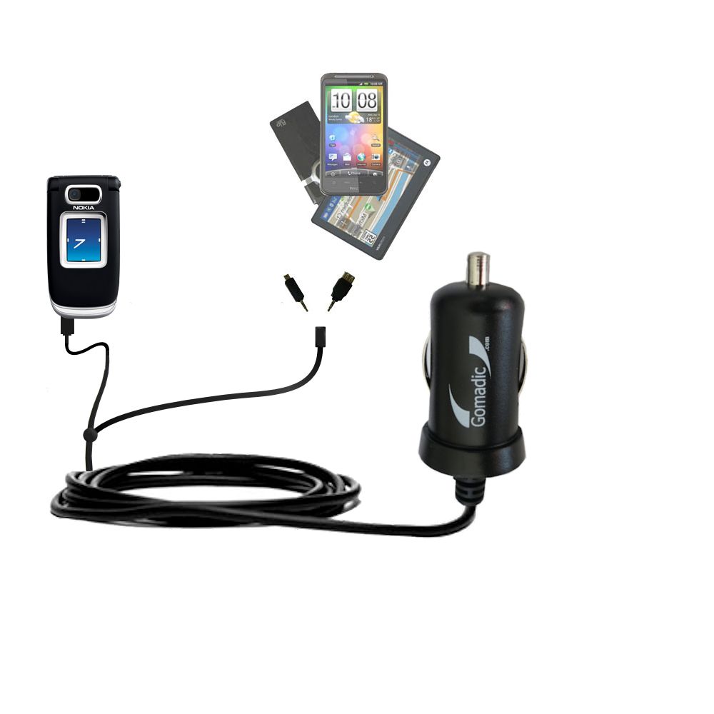 mini Double Car Charger with tips including compatible with the Nokia 6126 6133 6136