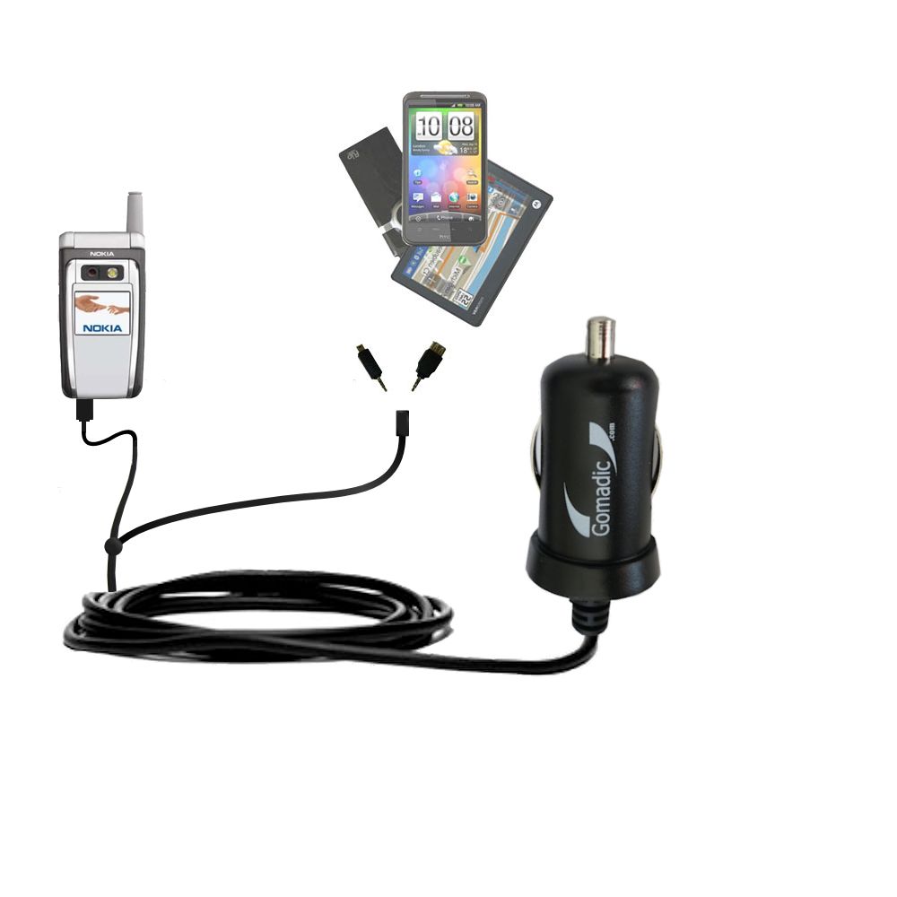 mini Double Car Charger with tips including compatible with the Nokia 6155i 6165i