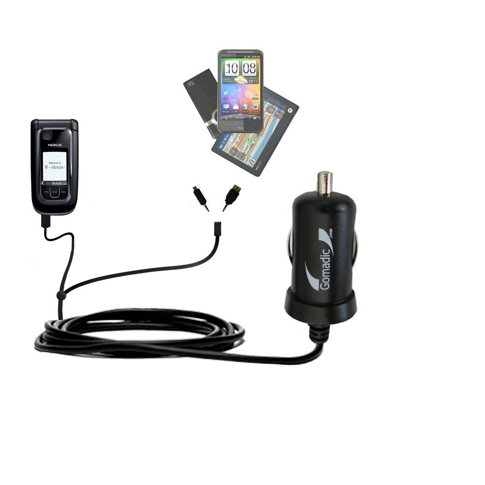 mini Double Car Charger with tips including compatible with the Nokia 6263 6265i 6282