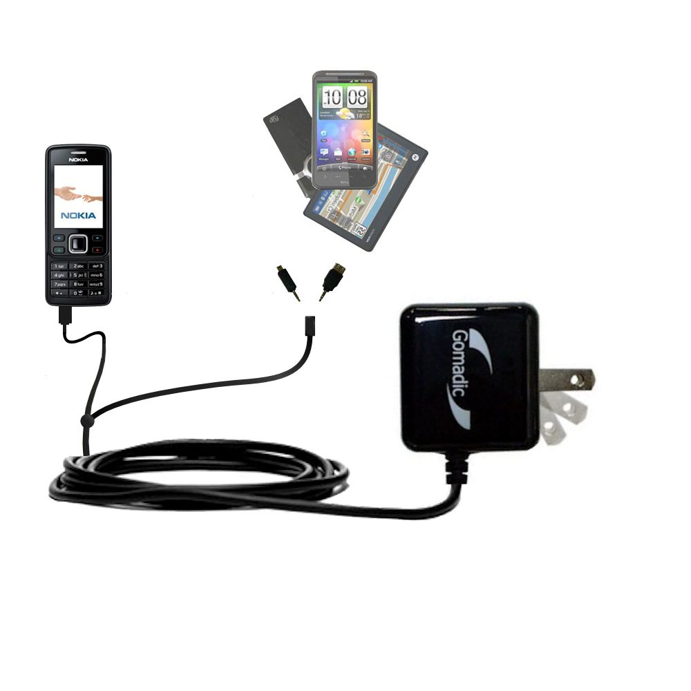 Gomadic Double Wall AC Home Charger suitable for the Nokia 6300 6301 6555 6650 - Charge up to 2 devices at the same time with TipExchange Technology