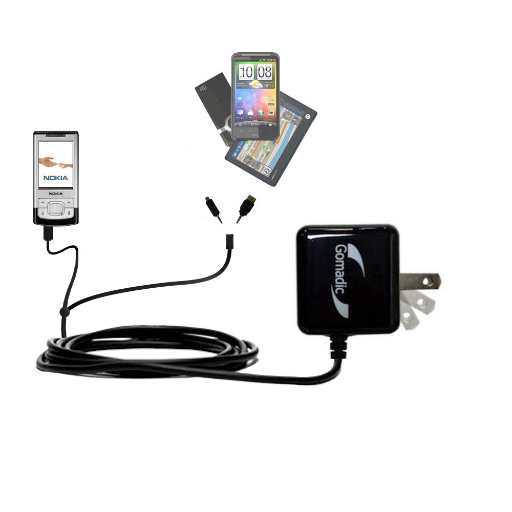 Gomadic Double Wall AC Home Charger suitable for the Nokia 6500 - Charge up to 2 devices at the same time with TipExchange Technology