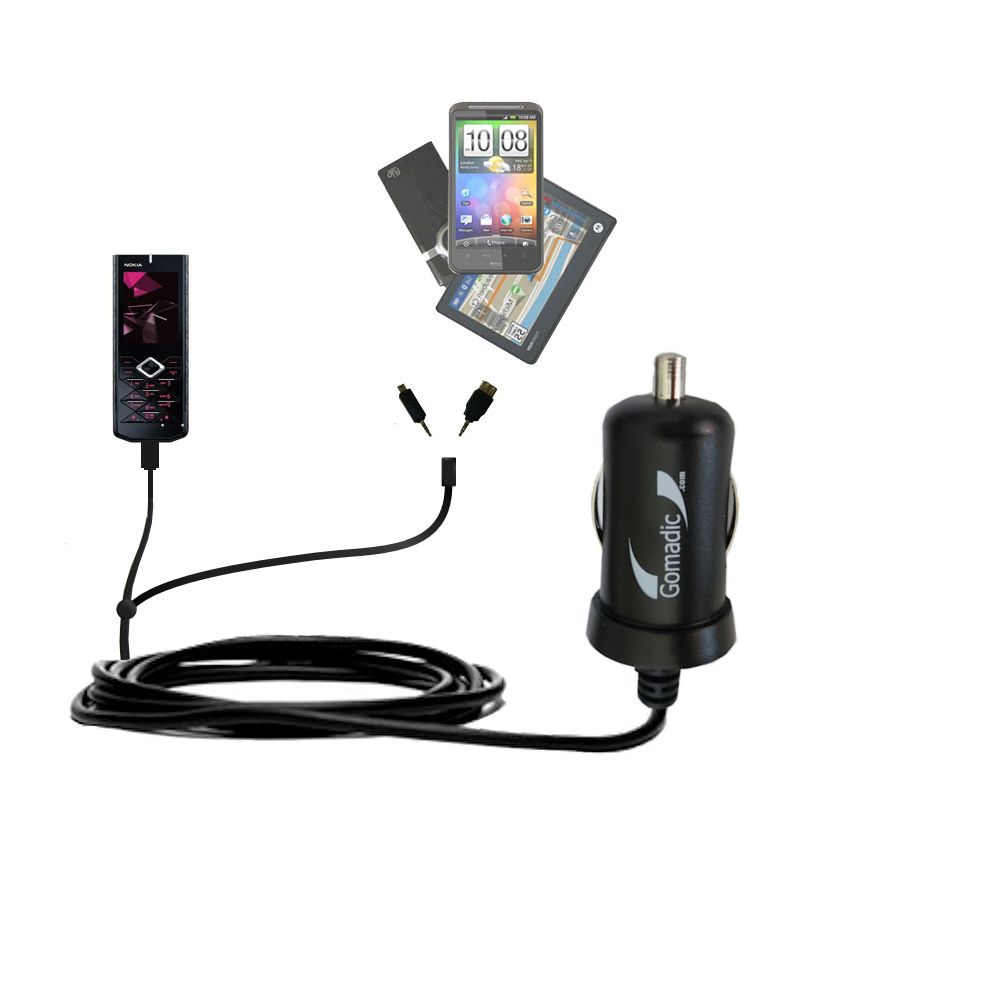 mini Double Car Charger with tips including compatible with the Nokia 7900