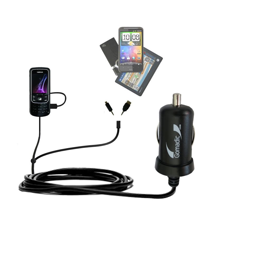 mini Double Car Charger with tips including compatible with the Nokia 8600 Luna
