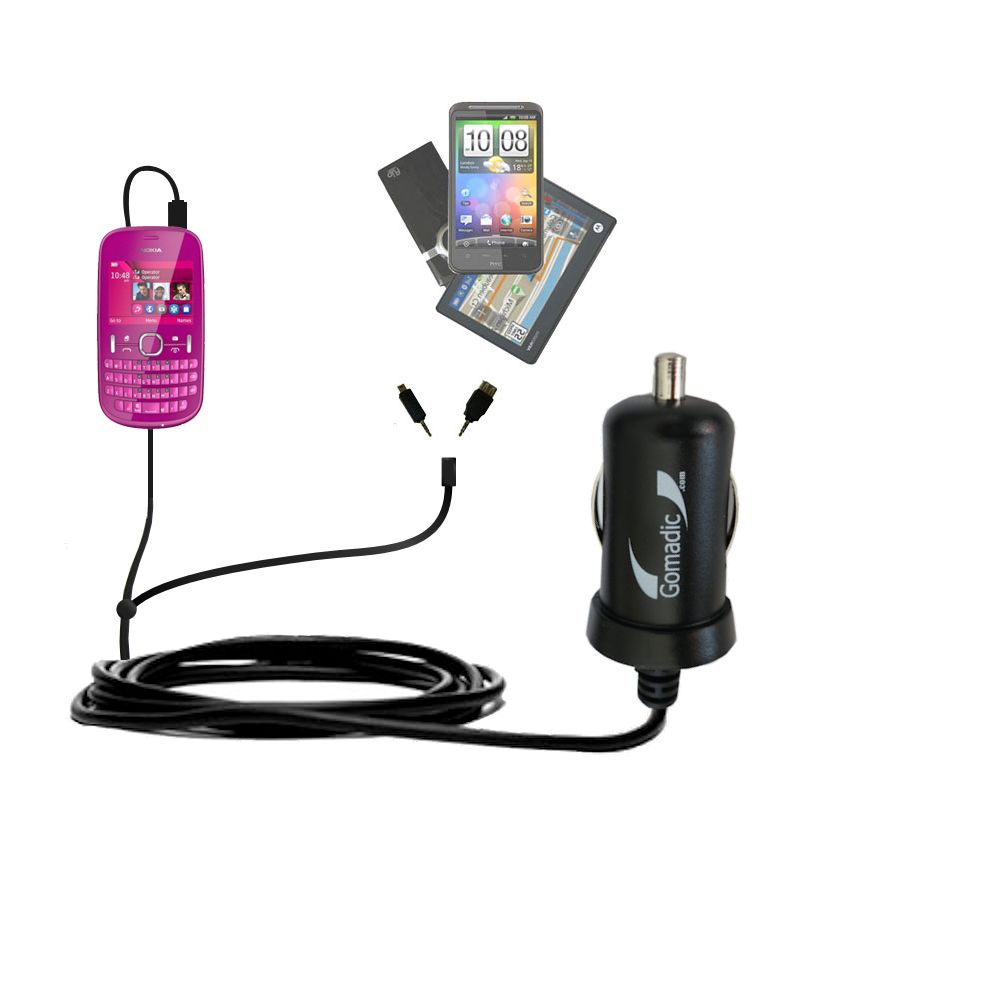 mini Double Car Charger with tips including compatible with the Nokia Asha 200