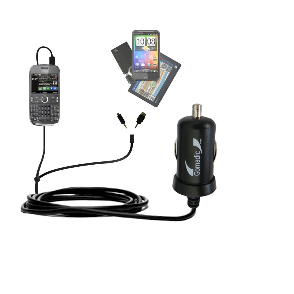 mini Double Car Charger with tips including compatible with the Nokia Asha 302