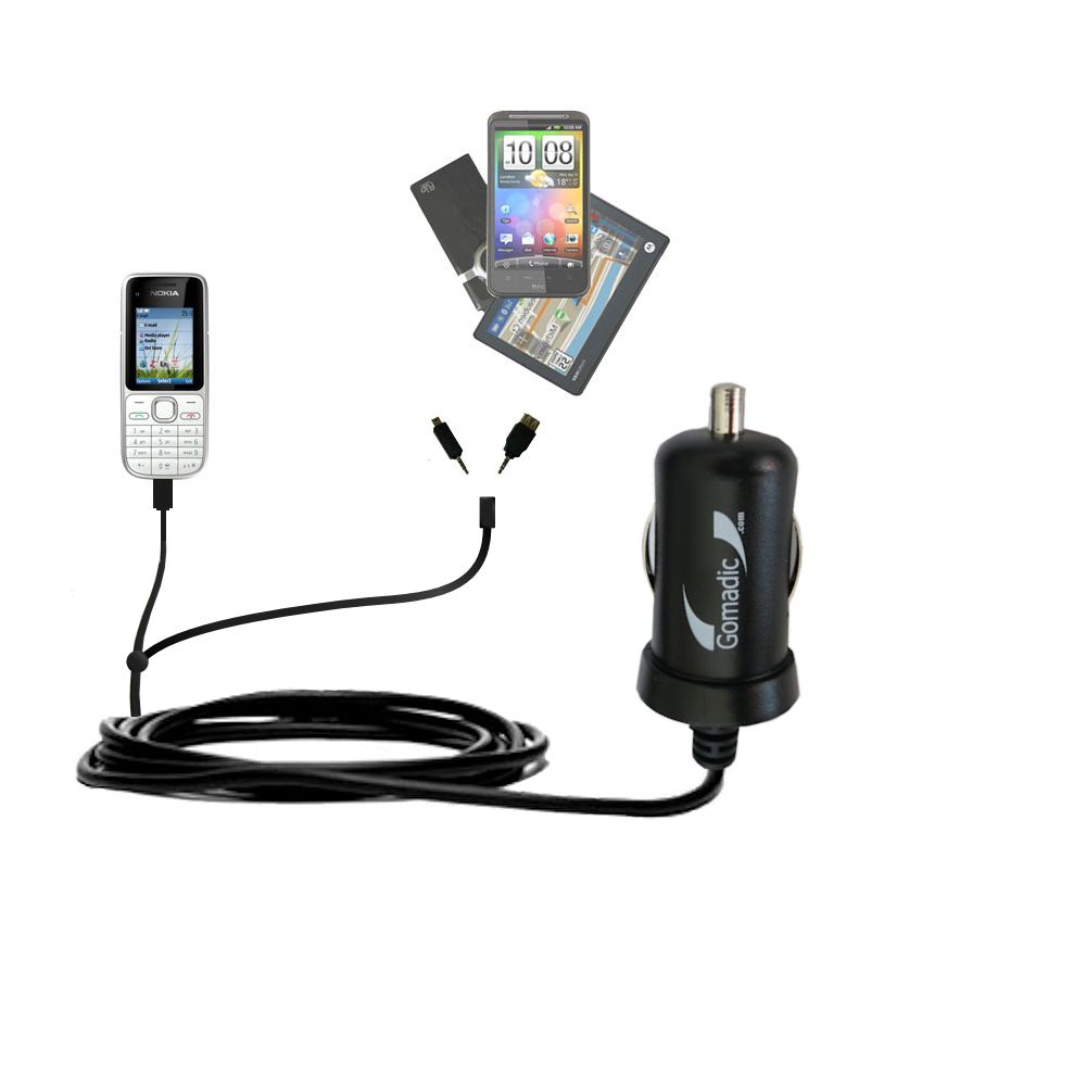 mini Double Car Charger with tips including compatible with the Nokia C2-01