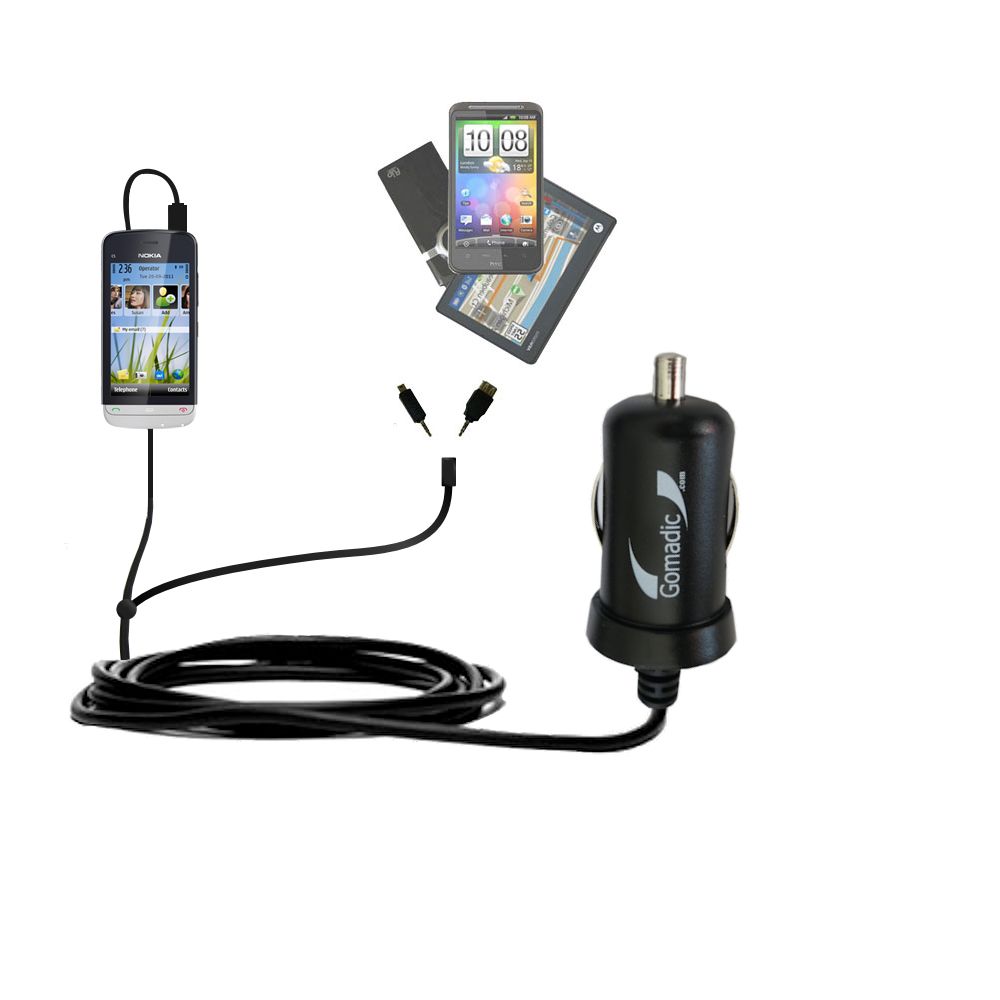 mini Double Car Charger with tips including compatible with the Nokia C5-06
