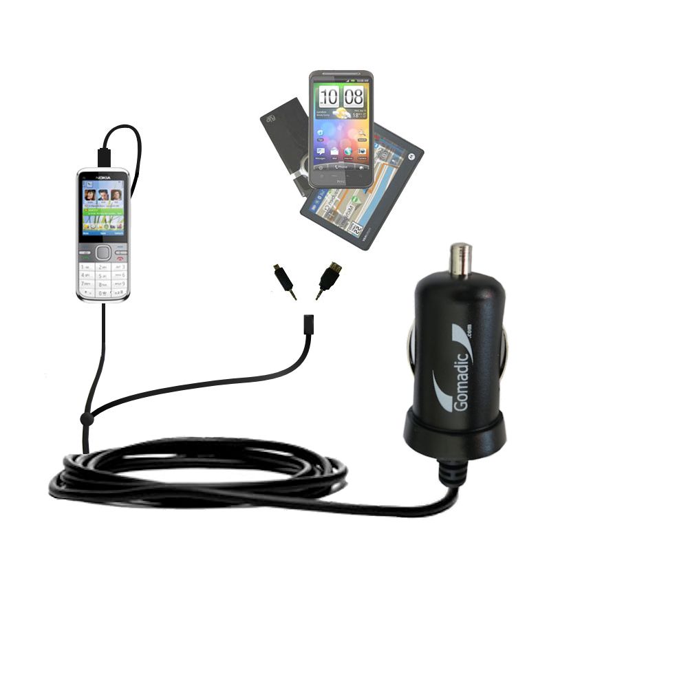 mini Double Car Charger with tips including compatible with the Nokia C5 5MP