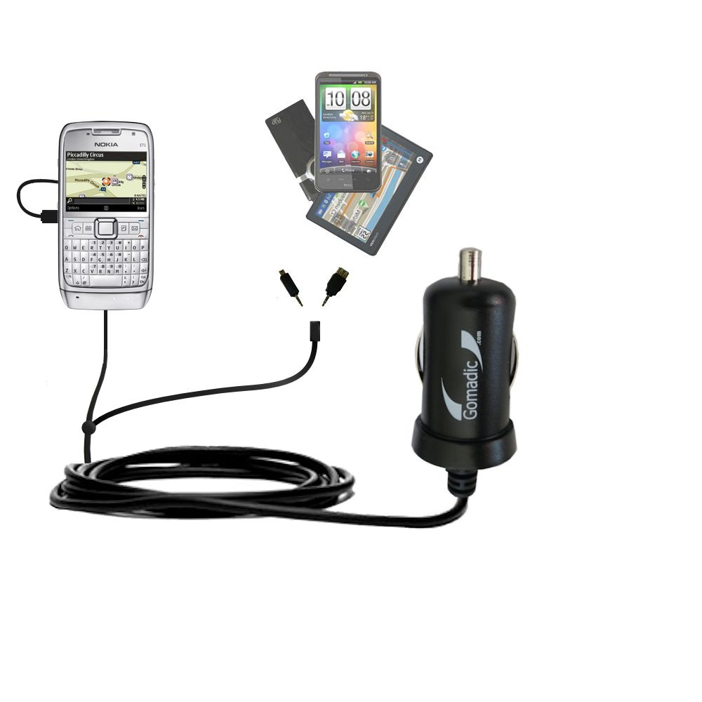 mini Double Car Charger with tips including compatible with the Nokia E71 E71x E75