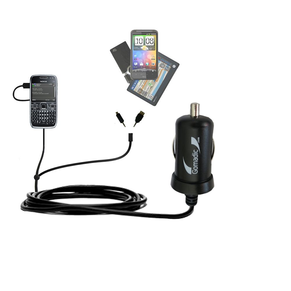 mini Double Car Charger with tips including compatible with the Nokia E72