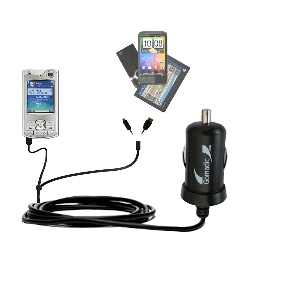 mini Double Car Charger with tips including compatible with the Nokia E80 E81